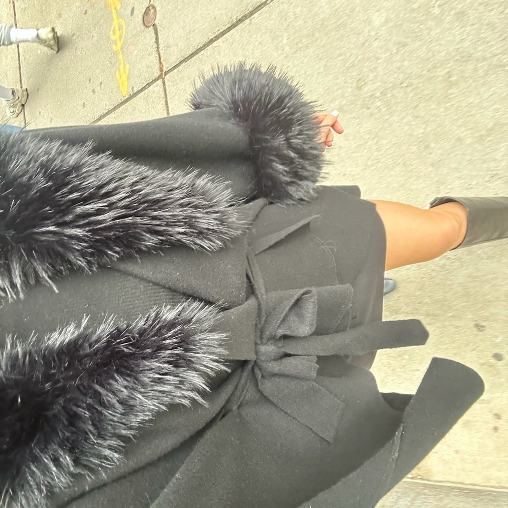 Alice + Olivia Black Johanna Faux-Fur Trim Wool Coat